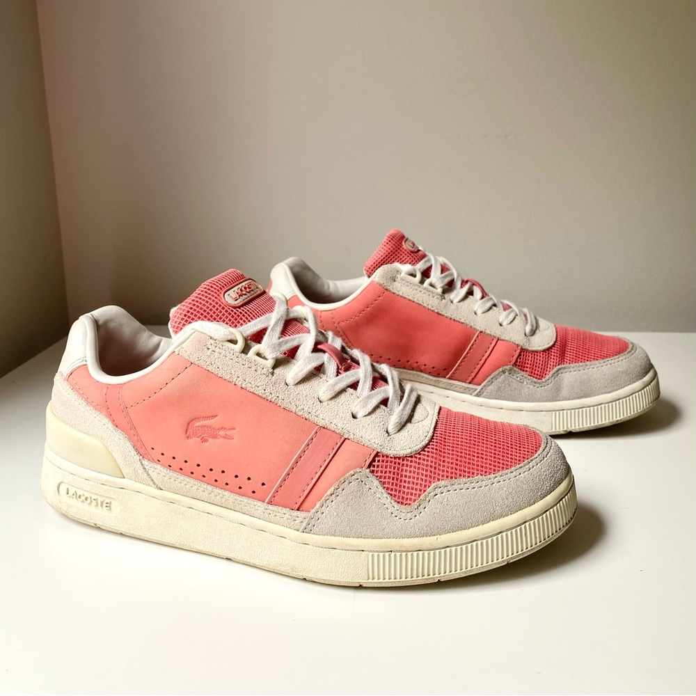 Lacoste T Clip 120 Women’s Pink Off White Beige Leather Suede Sneakers Size US 7